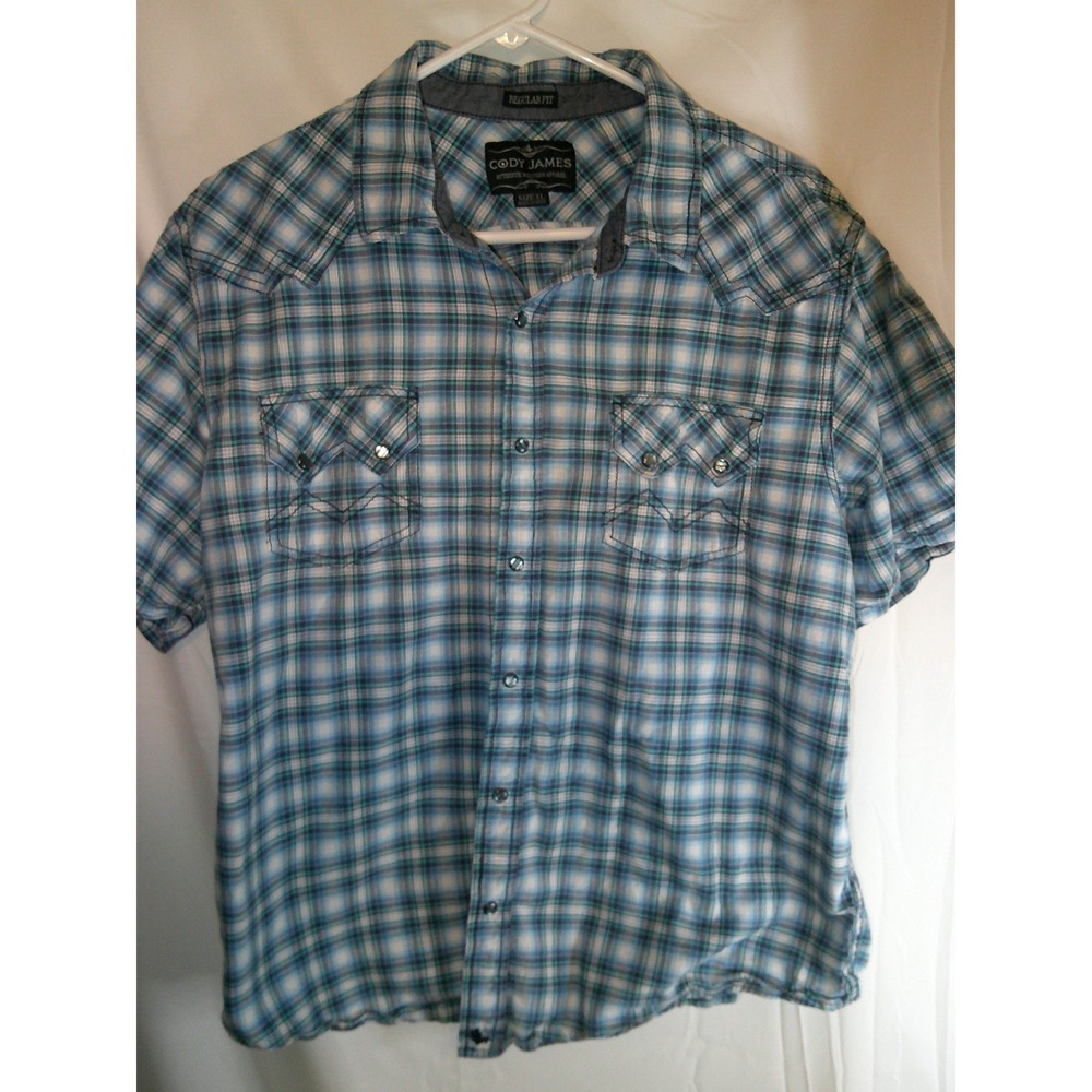 Cody James Plaid Western Shirt‎ Short Sleeve Button Up Mens XL